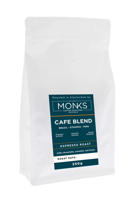 Cafe Blend Coffee from Monks Coffee Roasters, a blend from Brazil, Ethiopia & Peru 