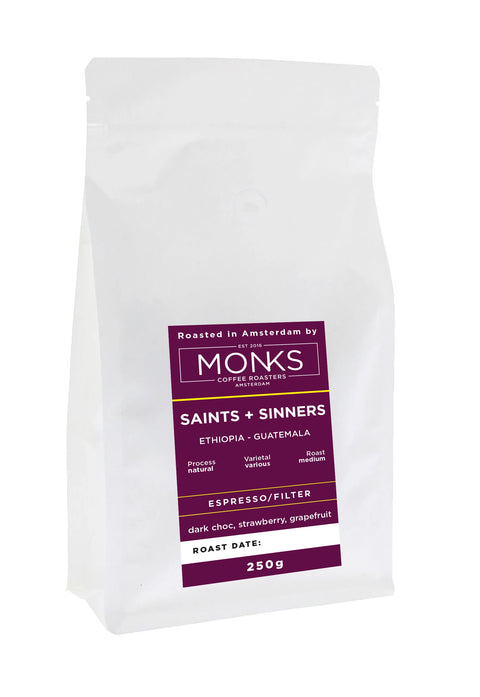 Saints + Sinners Coffee Monks Coffee Roasters, a blend from Ethiopia & Guatemala